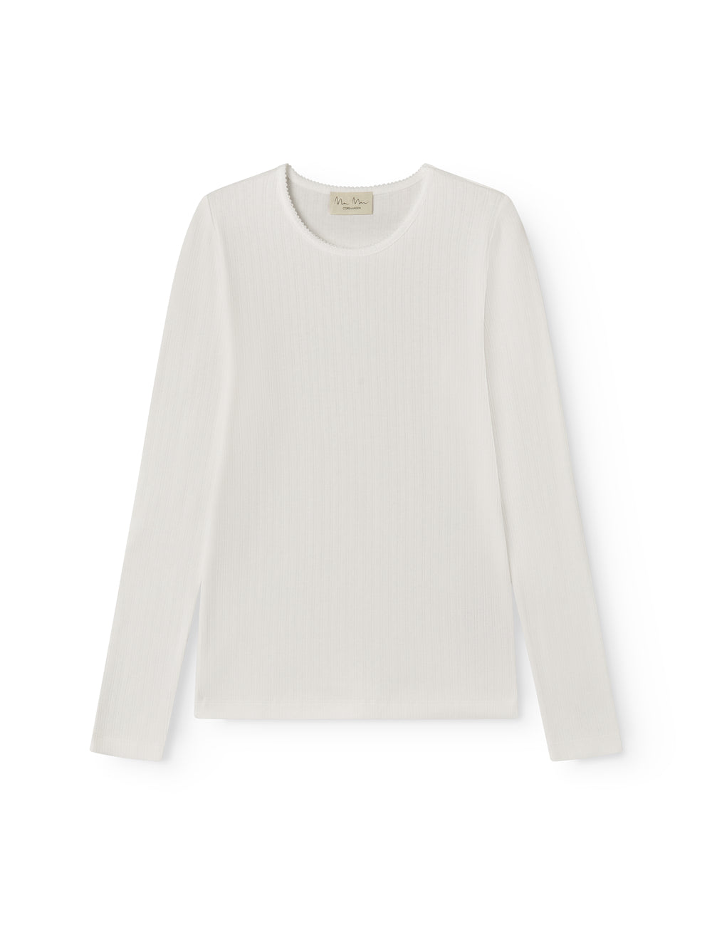 White long-sleeved pointelle t-shirt for women