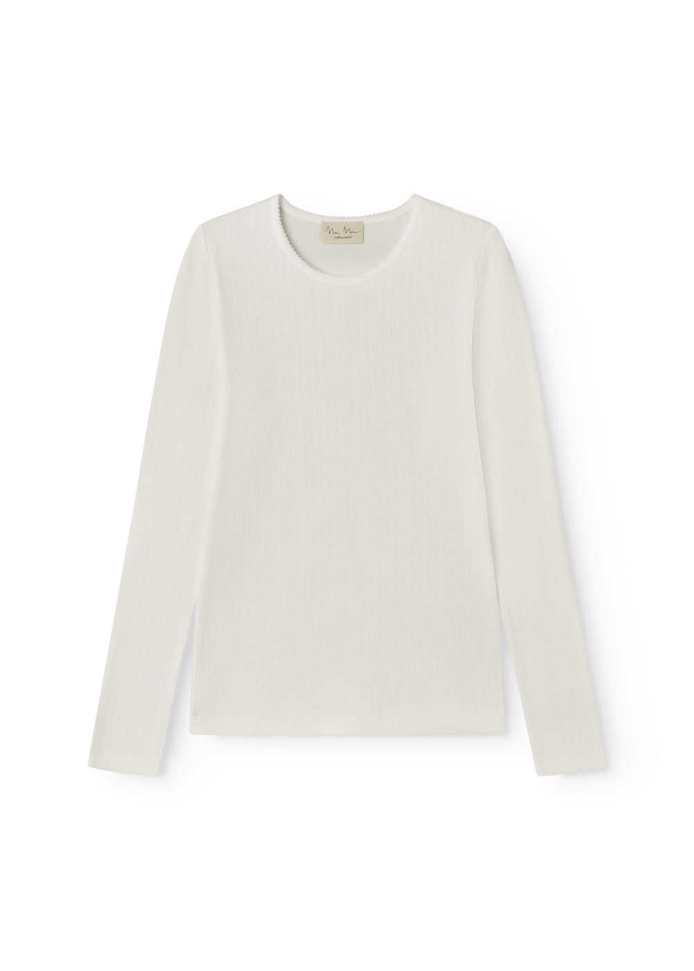 White long-sleeved pointelle t-shirt for women