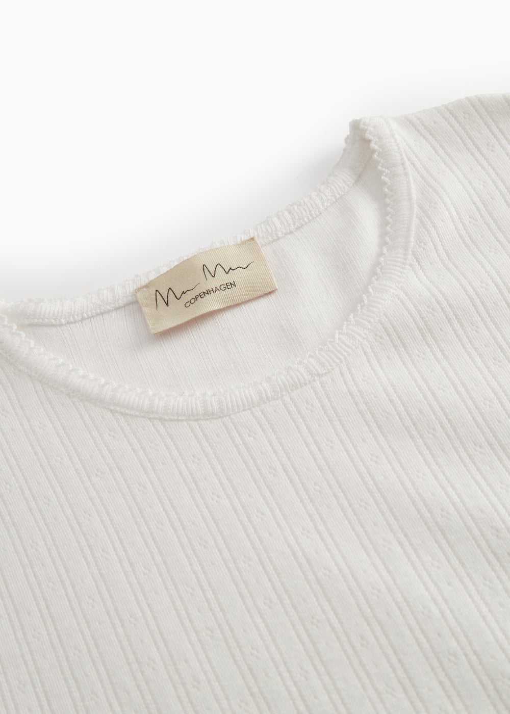 White short-sleeved pointelle t-shirt for women