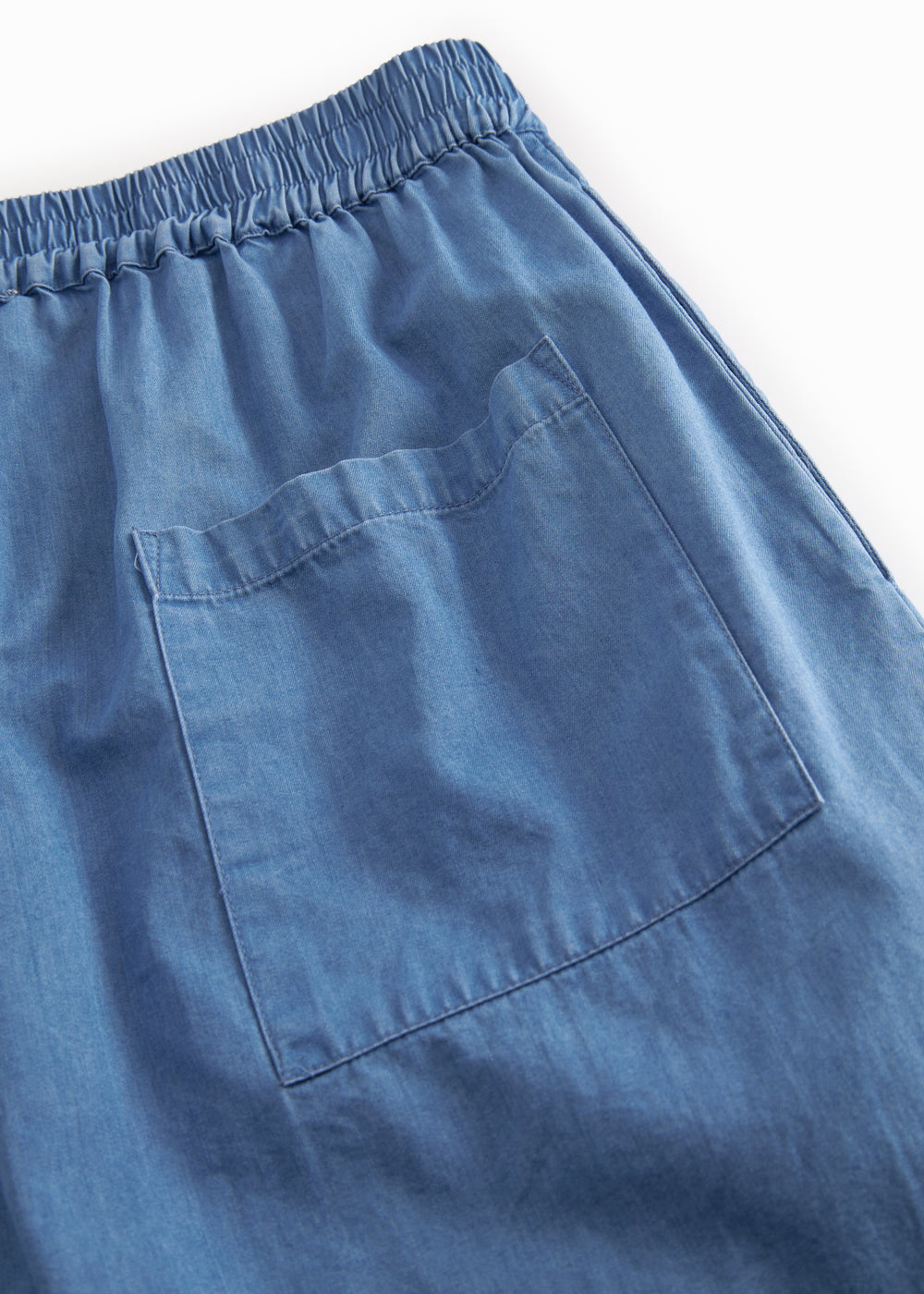 Blå denim damebukser med elastisk talje og lige ben