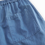 Blå denim damebukser med elastisk talje og lige ben