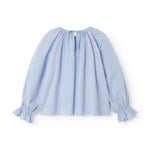 Lyseblå langærmet og løstsiddende bluse til kvinder med broderimønster