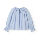 Lyseblå langærmet og løstsiddende bluse til kvinder med broderimønster