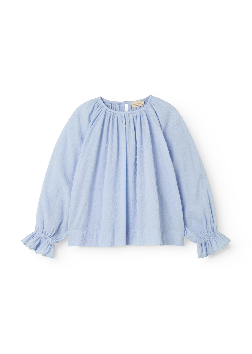 Lyseblå langærmet og løstsiddende bluse til kvinder med broderimønster