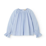 Lyseblå langærmet og løstsiddende bluse til kvinder med broderimønster