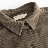 Dark olive shirt collar with buttons and light rib texture.