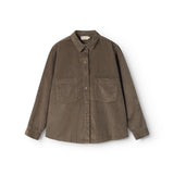 Dark olive shirt with long sleeves, button closure and chest pocket.