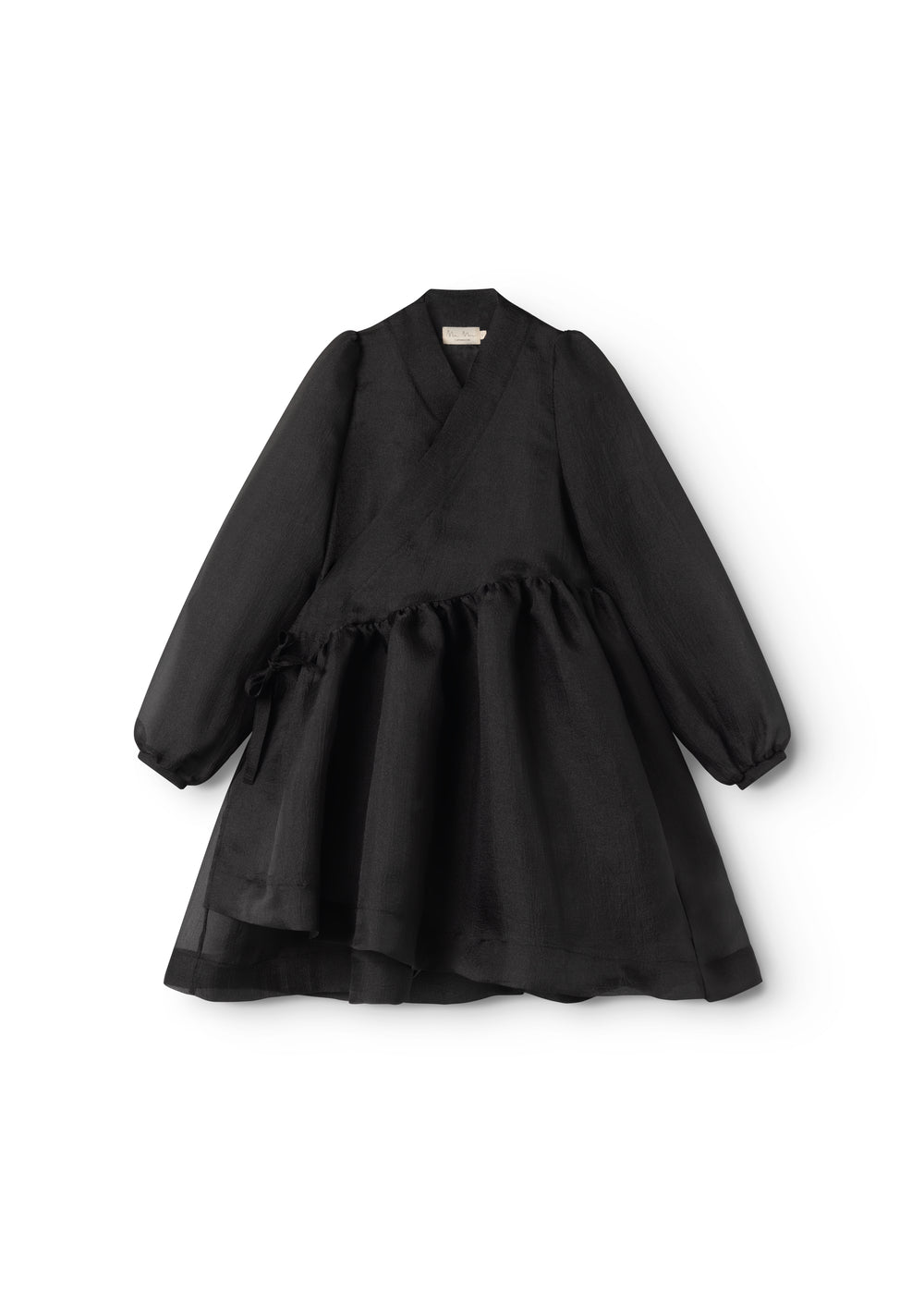 Short dress with long sleeves, gathered waist and ruffled skirt