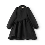 Short dress with long sleeves, gathered waist and ruffled skirt