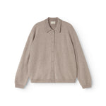 Gray mixed alpaca blend cardigan with button closure and collar.