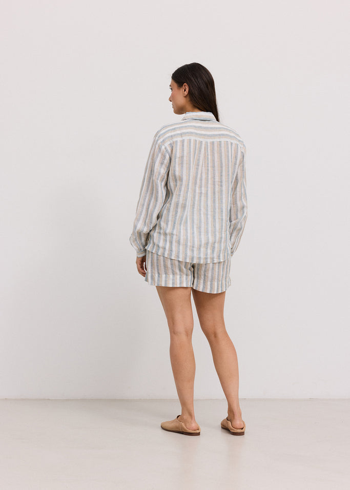 Tatum W, Shirt - Dusty Blue Stripe