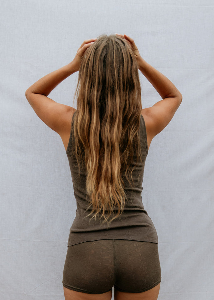 Poe W, Wool Pointelle Underpants - Terre