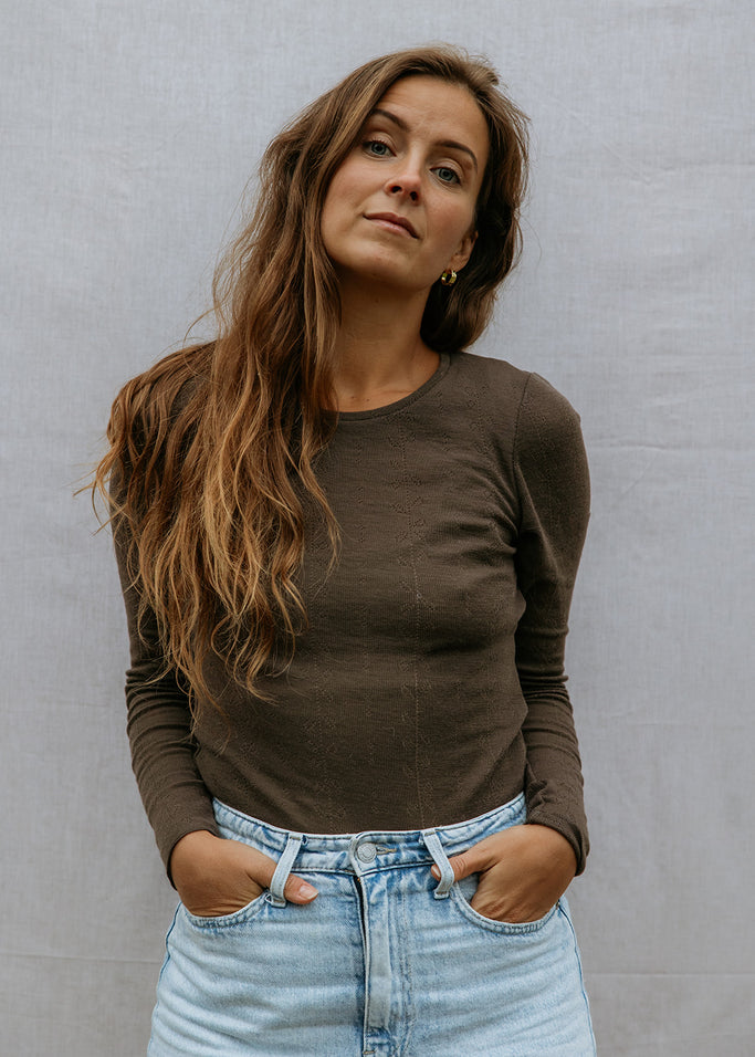 Tamra W, Wool Pointelle T-shirt - Terre